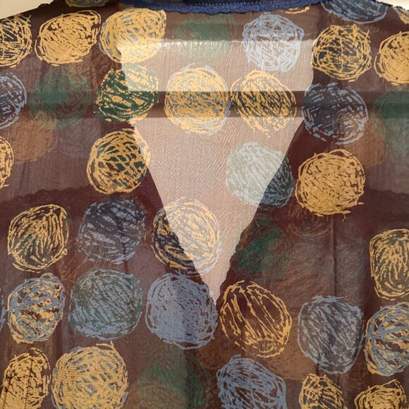 BCBGMaxAzria | Silk + Lace Sheer Patterned Blouse | Brown/Navy | Size: L - Picture 3 of 10